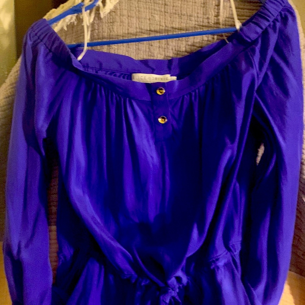 Alice and Trixie 100% silk off the shoulder mini dress
